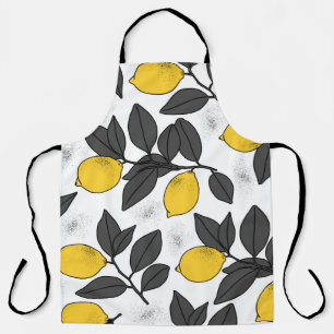 Tropical seamless pattern with yellow lemons. Hand Apron