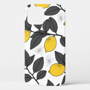 Tropical seamless pattern with yellow lemons. Hand iPhone 12 Case