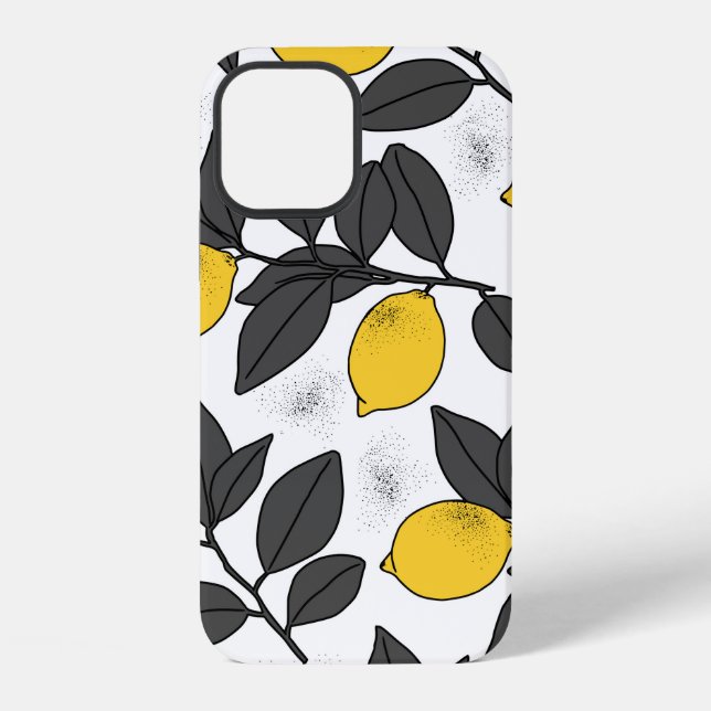 Tropical seamless pattern with yellow lemons. Hand iPhone Case (Back)
