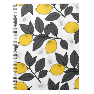 Tropical seamless pattern with yellow lemons. Hand Notebook