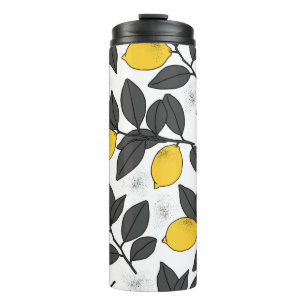 Tropical seamless pattern with yellow lemons. Hand Thermal Tumbler