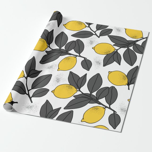 Tropical seamless pattern with yellow lemons. Hand Wrapping Paper (Unrolled)
