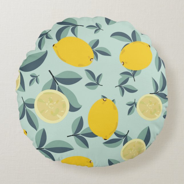 Tropical seamless pattern with yellow lemons round cushion (Front)