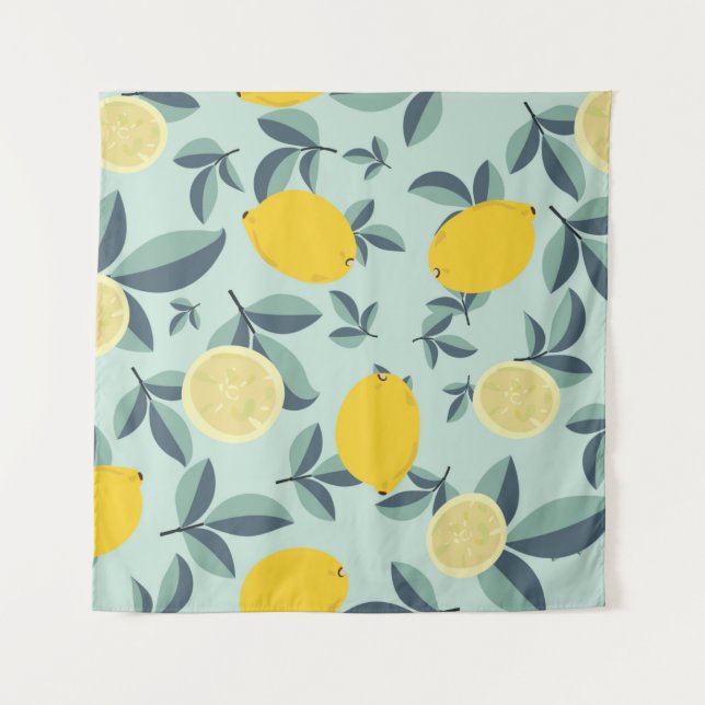 Tropical seamless pattern with yellow lemons tapestry (Front)