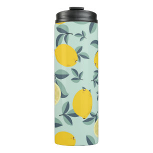 Tropical seamless pattern with yellow lemons thermal tumbler