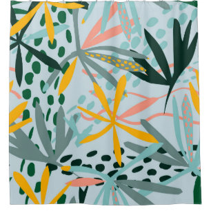 Tropical seamless texture with palm leaves, raster shower curtain