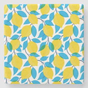 Tropical Seamless With Yellow Lemons Stone Coaster