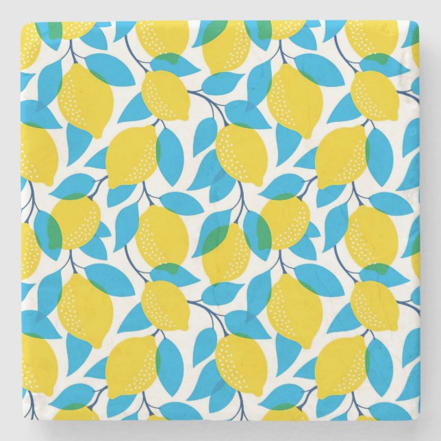 Tropical Seamless With Yellow Lemons Stone Coaster (Front)