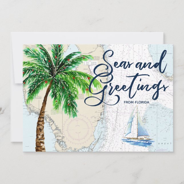 Tropical Seas and Greetings Nautical Christmas Holiday Card (Front)