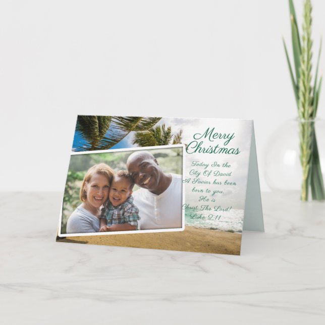 Tropical Seas Christian Christmas Photo Holiday Card (Front)