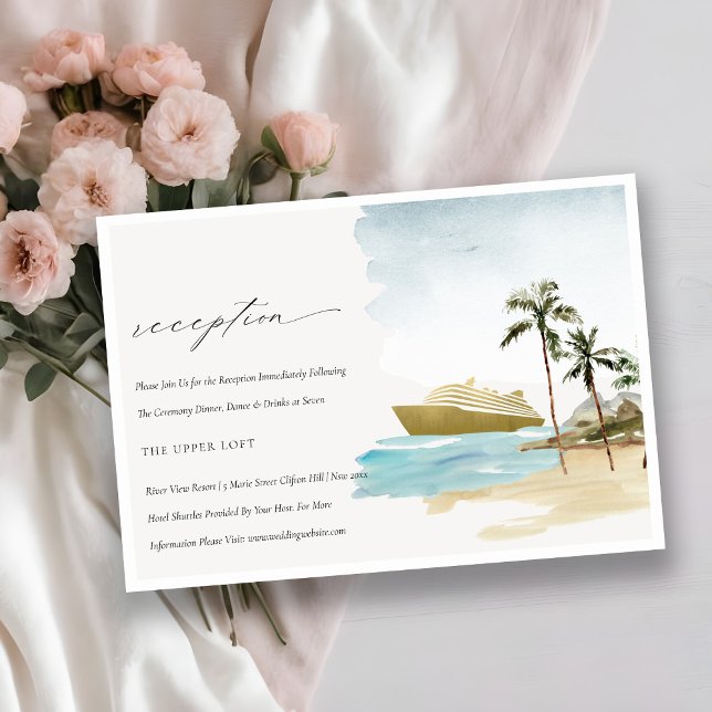 Tropical Seascape Cruise Palm Wedding Reception Enclosure Card (Creator Uploaded)
