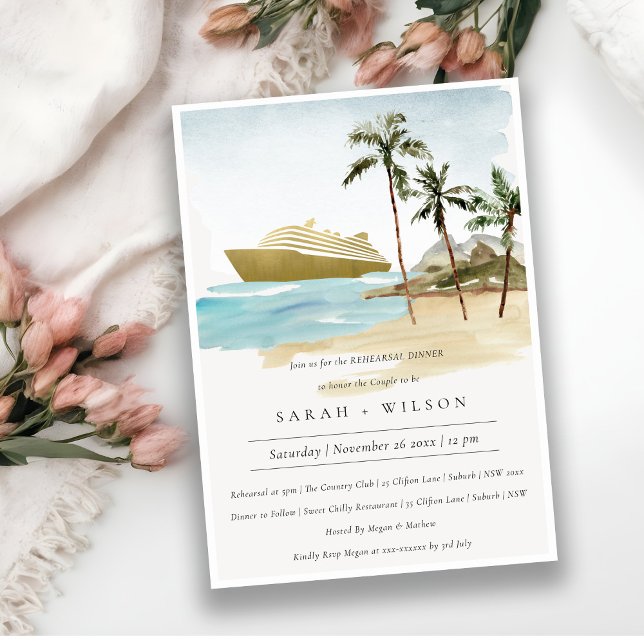 Tropical Seascape Cruise Rehearsal Dinner Invite (Creator Uploaded)