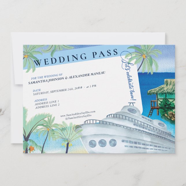 Tropical Seascape Destination Cruise Wedding Pass Invitation (Front)