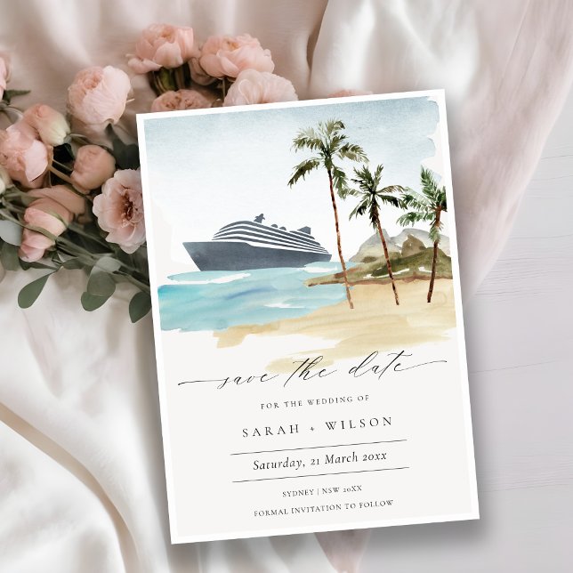 Tropical Seascape Palm Cruise Save the Date Invite (Creator Uploaded)