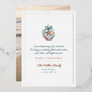 Tropical Seashell Beach Christmas Photo Foil Holiday Card