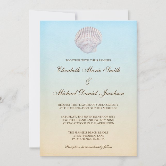 Tropical Seashell Beach Wedding Invitation (Front)