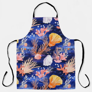 Tropical Seashell Starfish Orange Pink Cobalt Apron