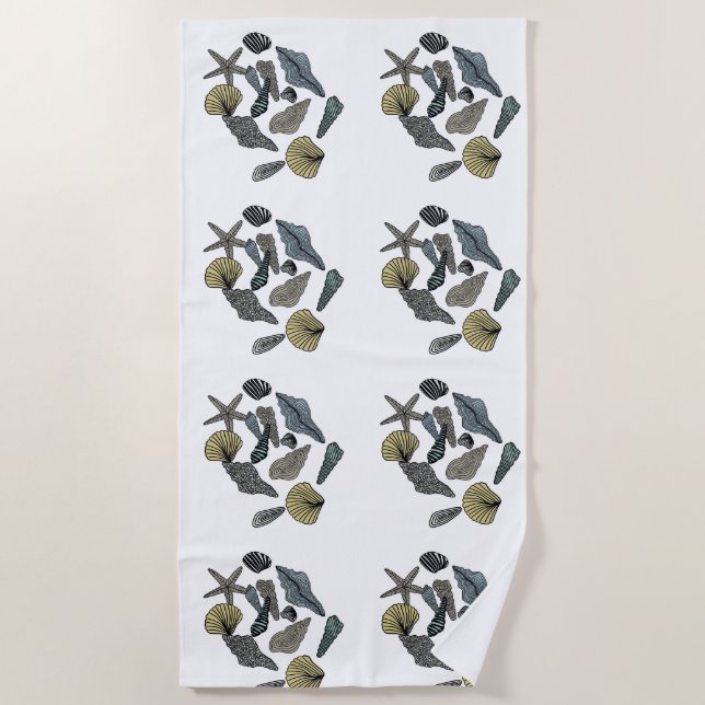 Tropical seashells on a beach towel (Front)