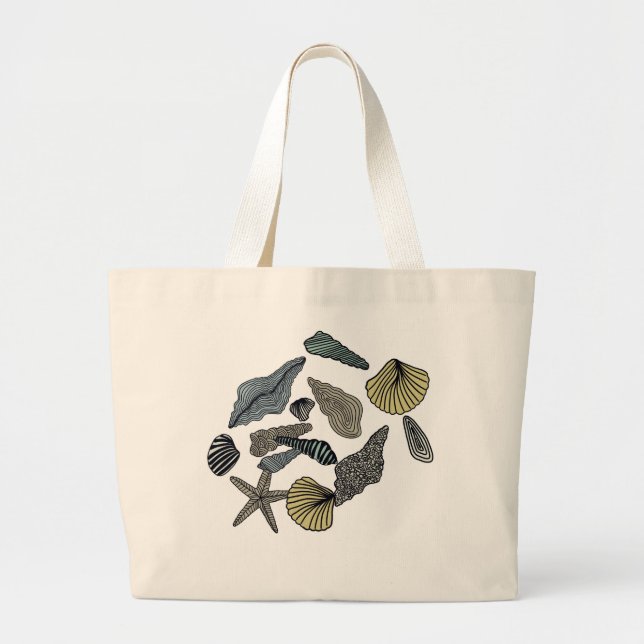 Tropical seashells on beach large tote bag (Front)