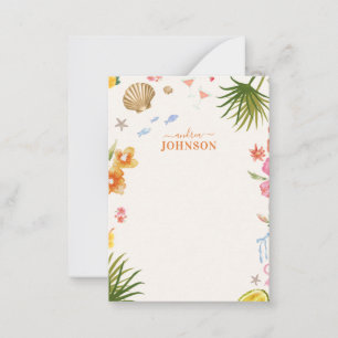 Tropical Seashells & Palm Tree Leaf Custom Name Card