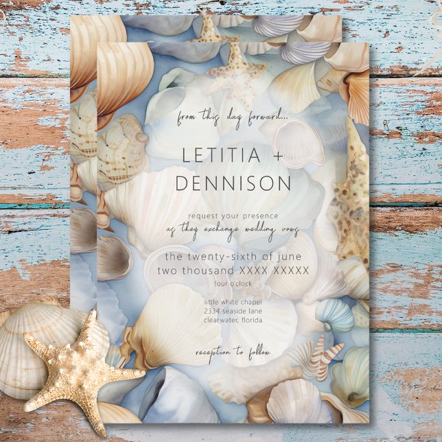 Tropical Seashells Scene Modern Wedding Invitation (Tropical Seashells Scene Modern Wedding Invitation)
