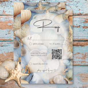 Tropical Seashells Scene Modern Wedding QR Code RSVP Card