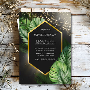 Tropical seaside night dark birthday invitation