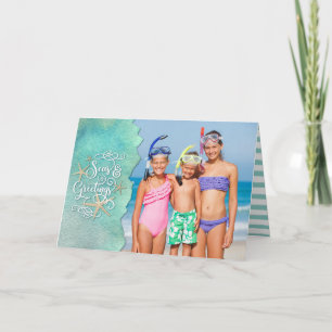 Tropical SEAsons Greetings 2 Photos Watercolor Holiday Card