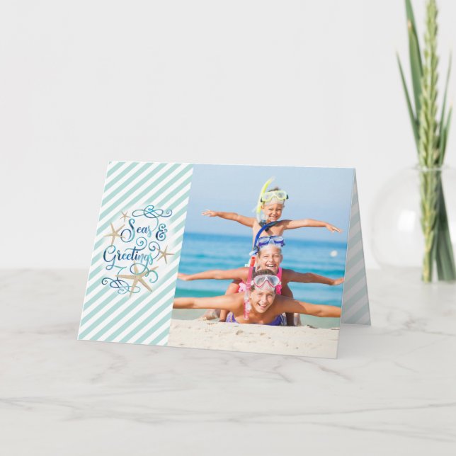 Tropical SEAson's Greetings, 4 Photos Holiday Card (Front)