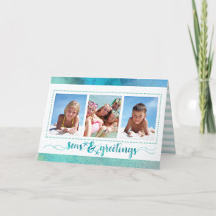 Tropical SEAson's Greetings, Brush Script, 4 Photo Holiday Card