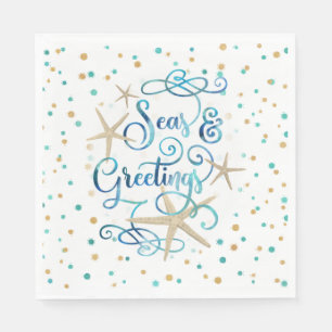 Tropical "SEAson's Greetings" Dots Party Napkin