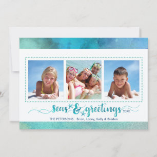 Tropical SEAson's Greetings, Handwrite Option Back Holiday Card