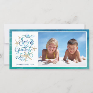 Tropical SEAsons Greetings   Starfish Watercolor Holiday Card