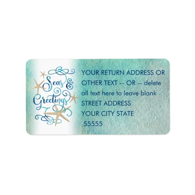 Tropical "SEAson's Greetings" Watercolor Script Label (Front)