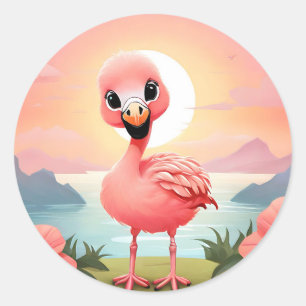 Tropical Serene Flamingo Classic Round Sticker