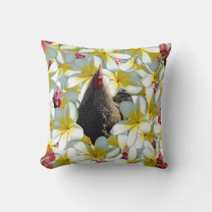 Tropical Serenity: Chicken and Frangipanis Harmony Cushion