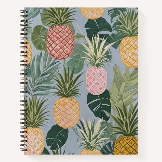 Tropical Serenity: Painted Pineapples and Palms  Notebook (Front)