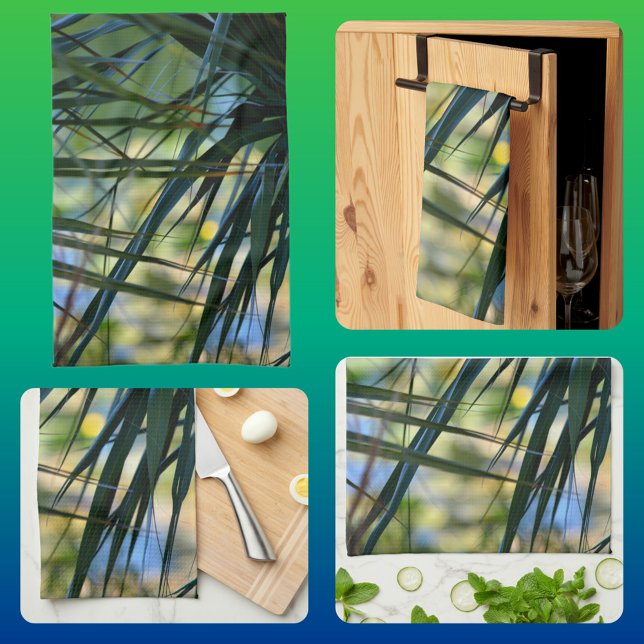Tropical Shades Palm Fronds Blue Green Yellow Tea Towel (Creator Uploaded)
