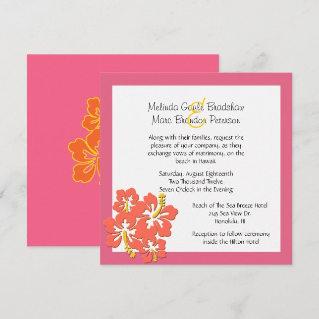 Tropical Sherbert Hibiscus Wedding Invitation (Front/Back)