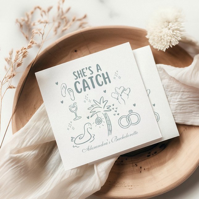 Tropical Shes a Catch Celebration Napkin (Creator Uploaded)