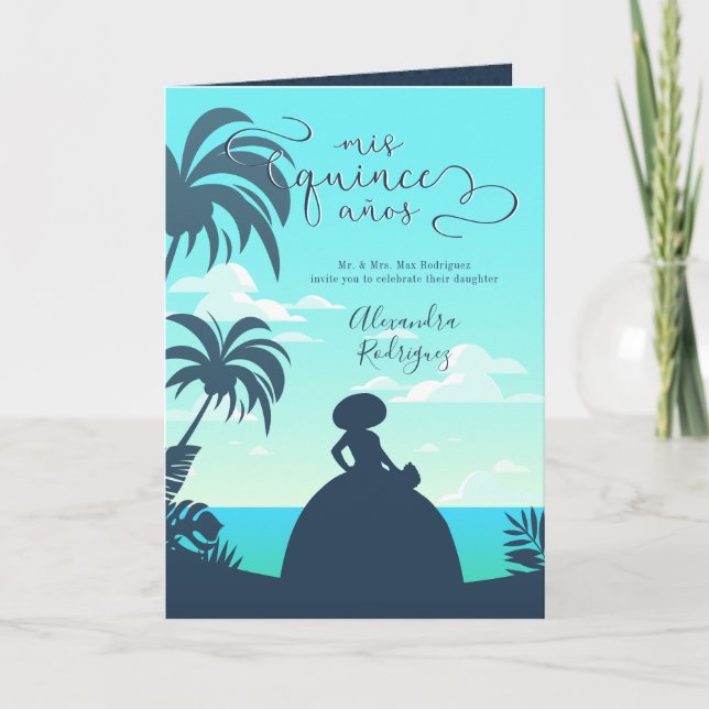 Tropical Silhouette Charro Quinceanera Photo Invitation (Front)