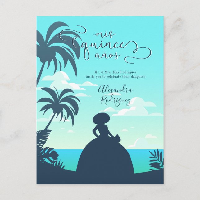 Tropical Silhouette Quinceanera Invitation Postcard (Front)