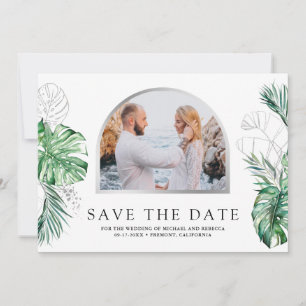 Tropical Silver Monstera Palm Photo Wedding Save The Date