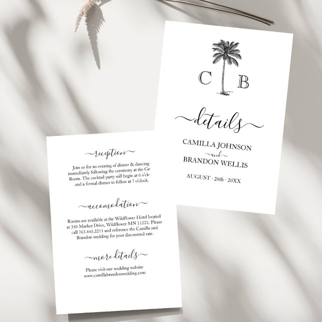 Tropical Simple Palm Monograms Wedding Enclosure Card (Creator Uploaded)