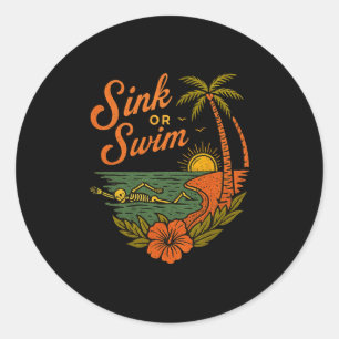 Tropical Sink Or Swim Skeleton Funny Beach Summer Classic Round Sticker