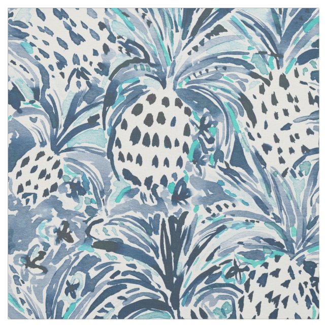 TROPICAL SITCH Indigo Pineapple Watercolor Fabric (Swatch)