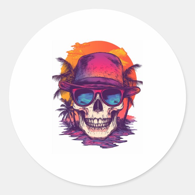 Tropical Skull Vibe Classic Round Sticker (Front)