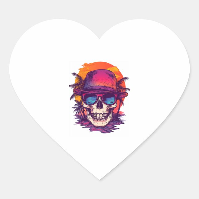 Tropical Skull Vibe Heart Sticker (Front)