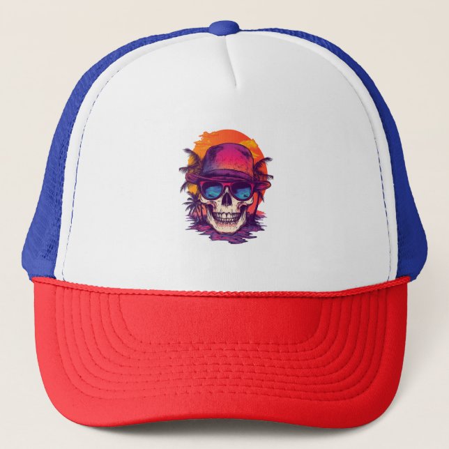 Tropical Skull Vibe Trucker Hat (Front)
