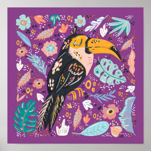 Tropical Sleeping Toucan Purple Nursery Poster